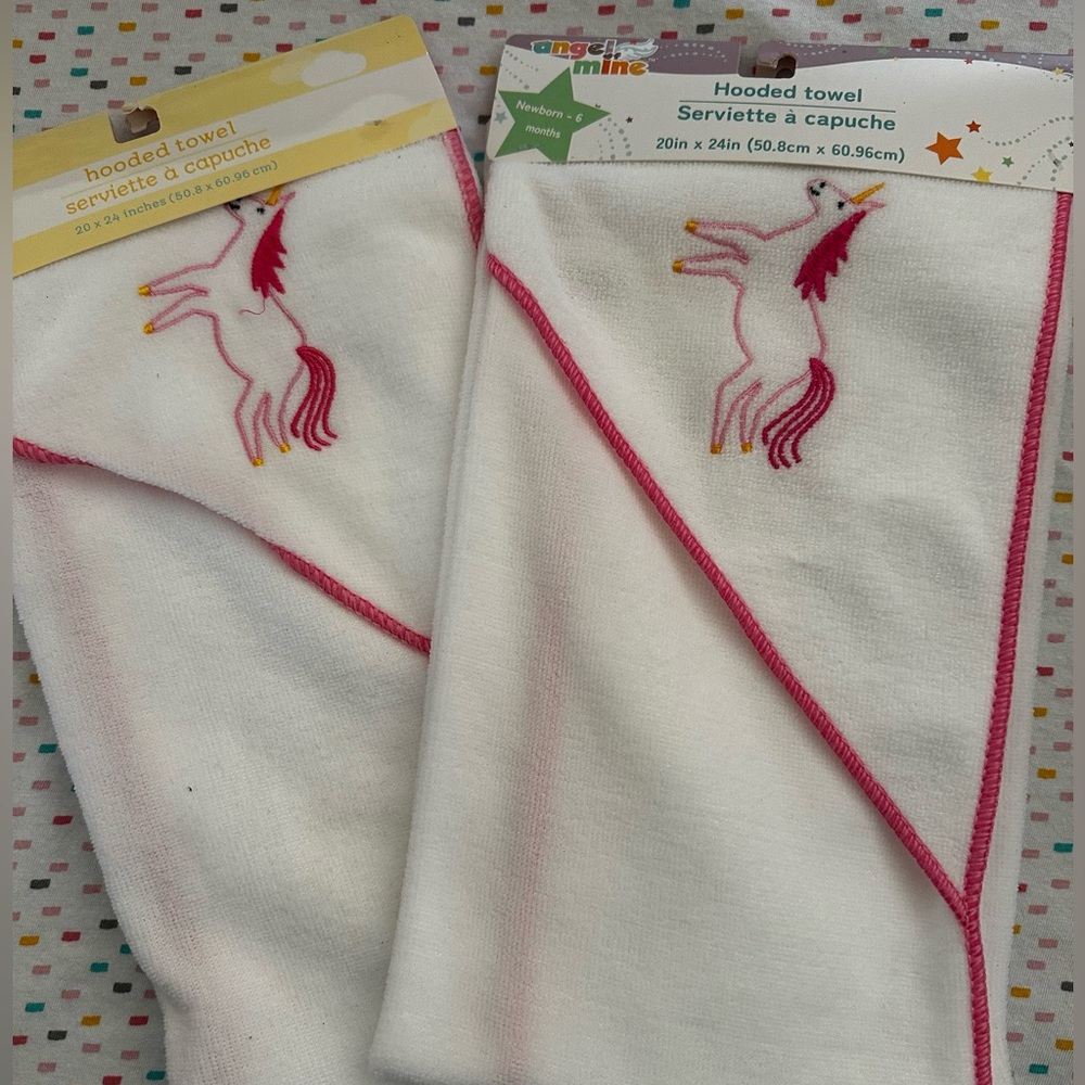 White Hooded Towel with Pink Unicorn Embroidery